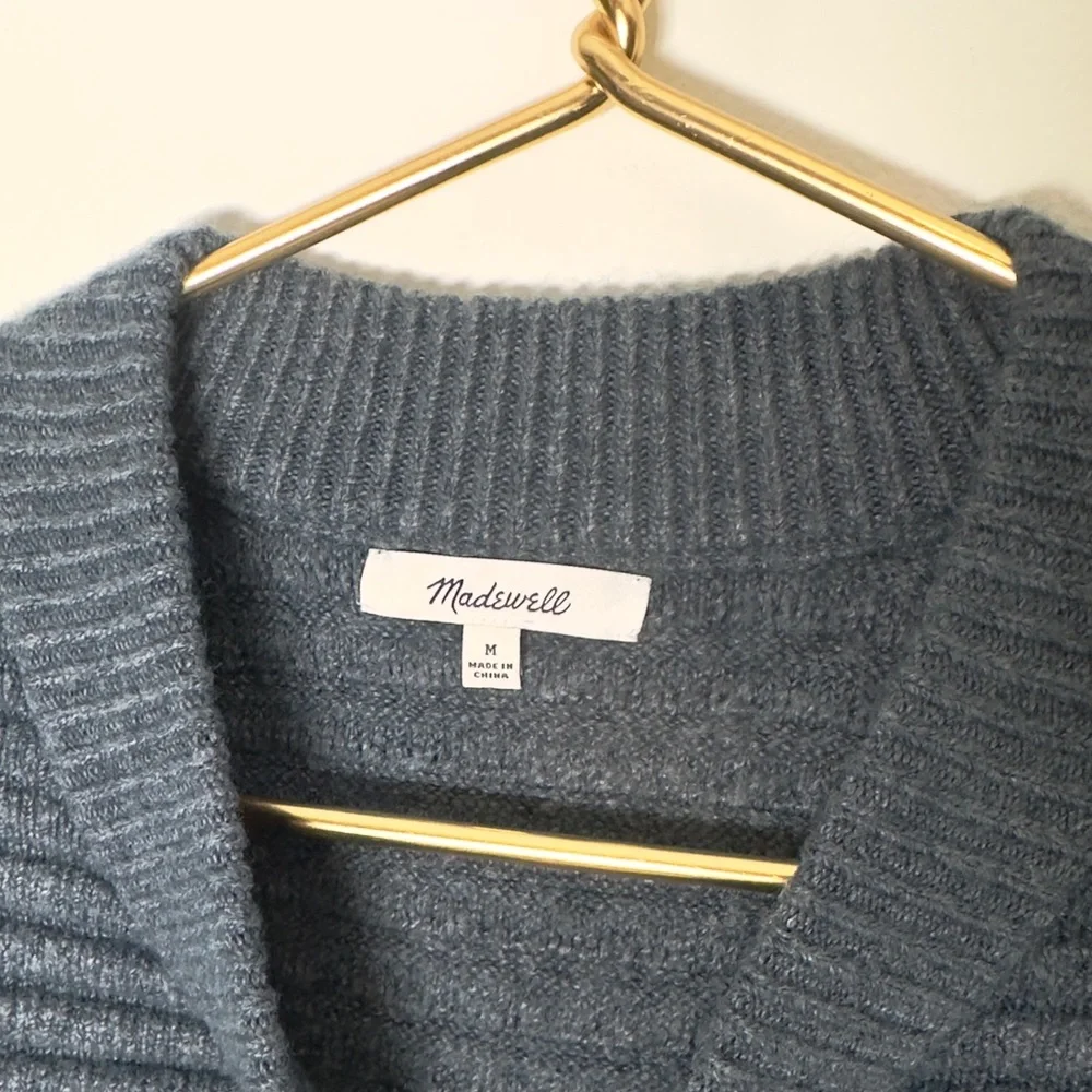 Madewell Elsmere Pullover Blue Crew Neck Sweater Knit Ribbed Oversized Medium - Picture 2 of 5
